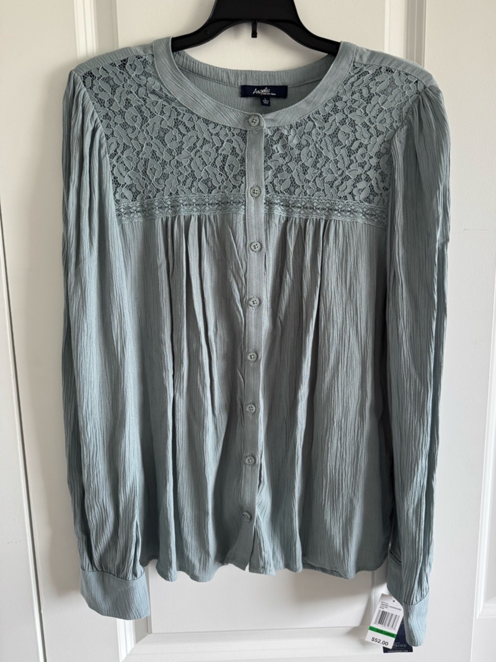 Angels Odele Lace Long Sleeve Blouse - Light Blue